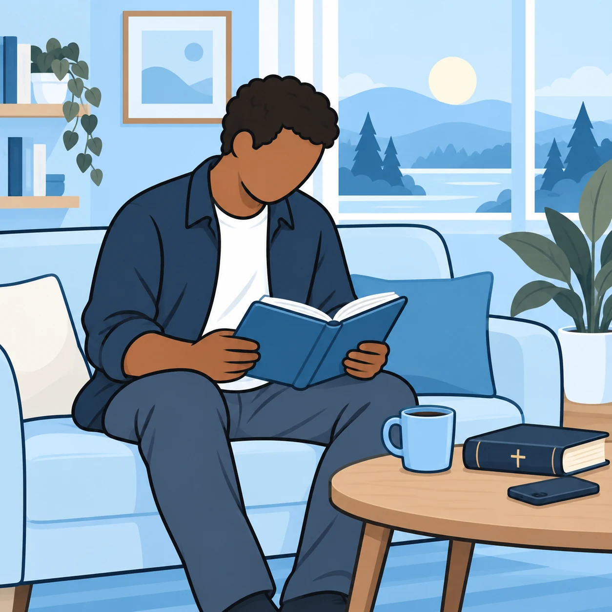 A man revisits his prayer journal in a quiet moment at home.