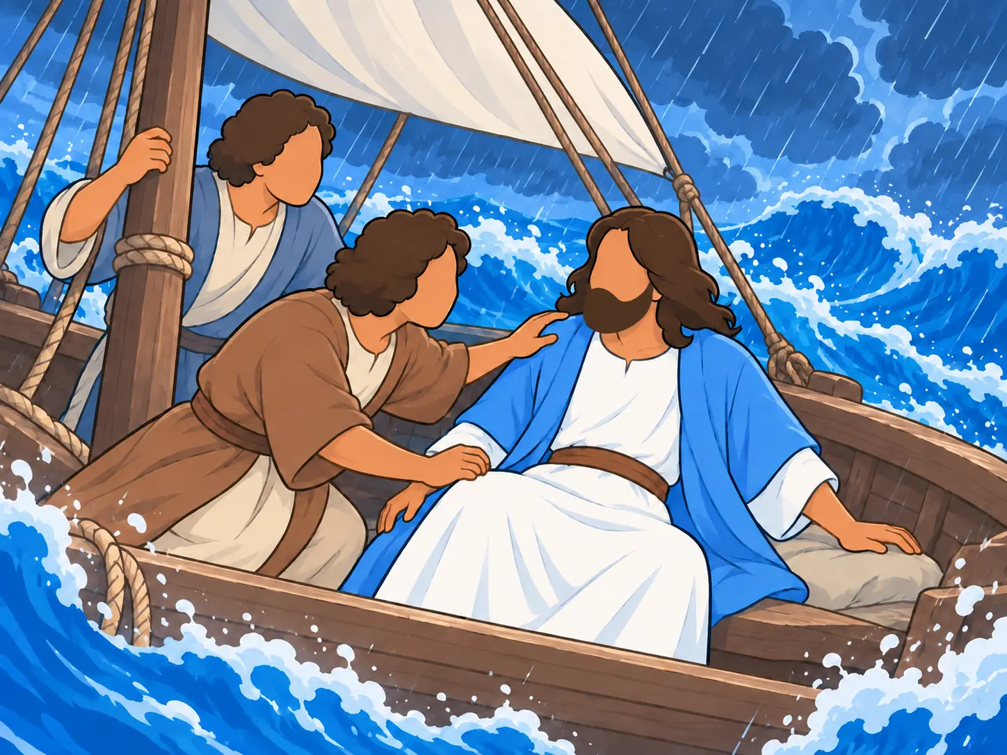 The disciples wake Jesus