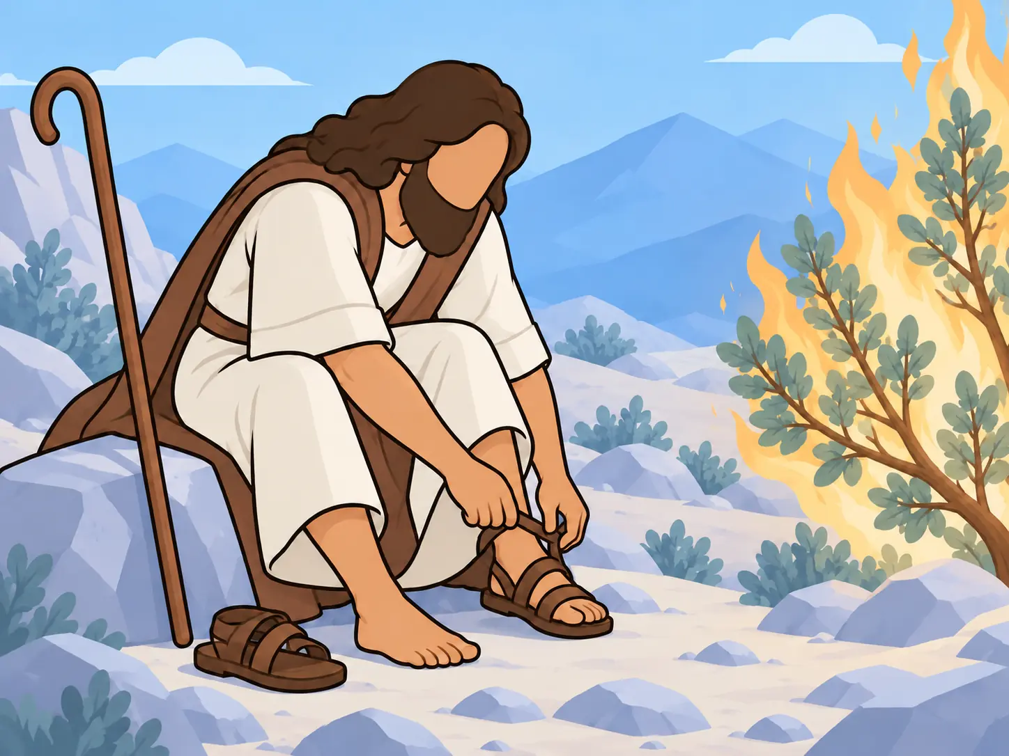 Moses removes his sandals