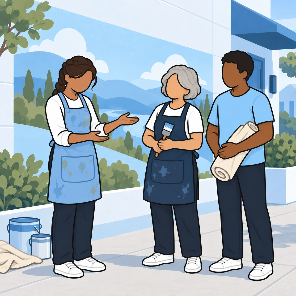 The painter acknowledges two other people who helped complete the mural.