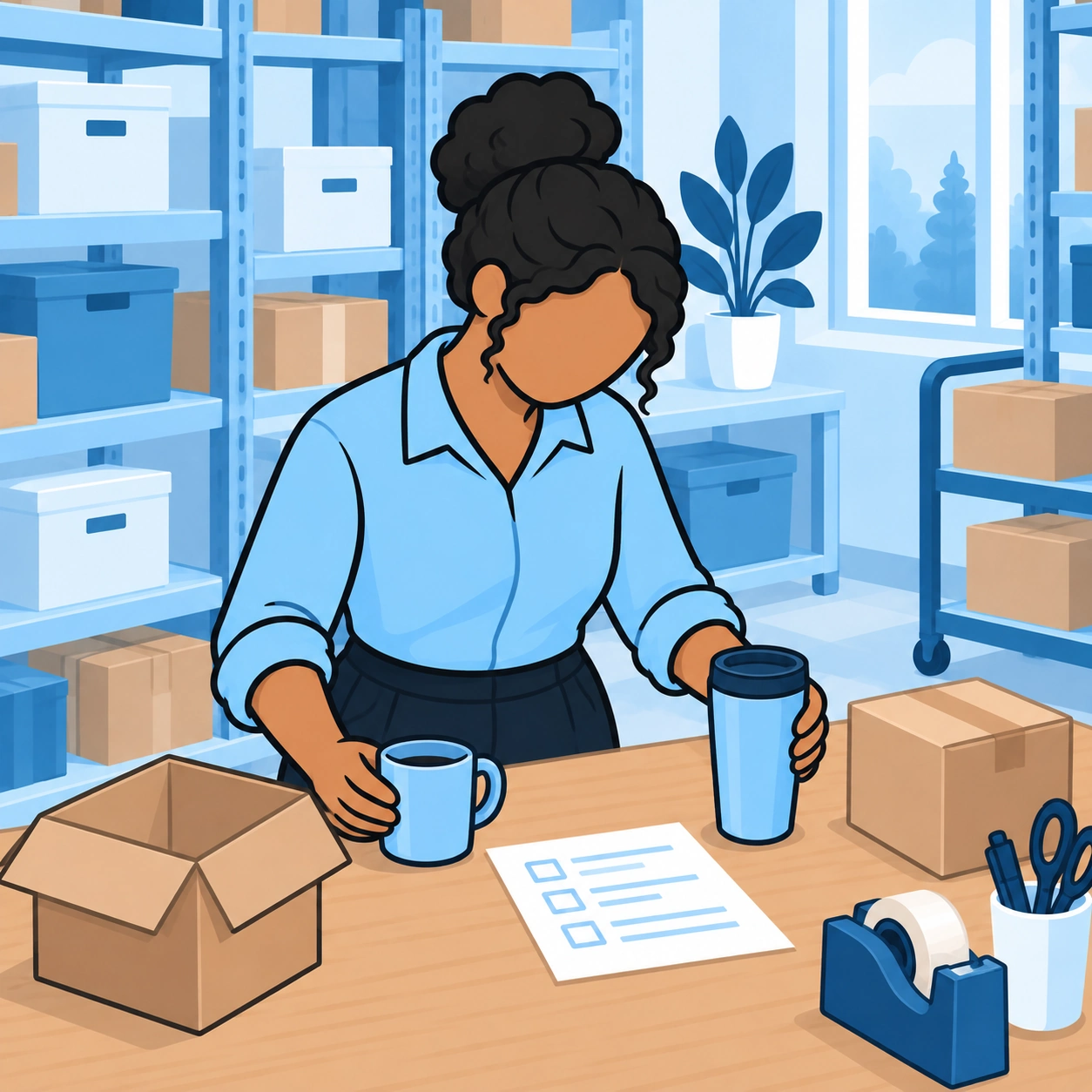 She compares two items and their packaging on a table.