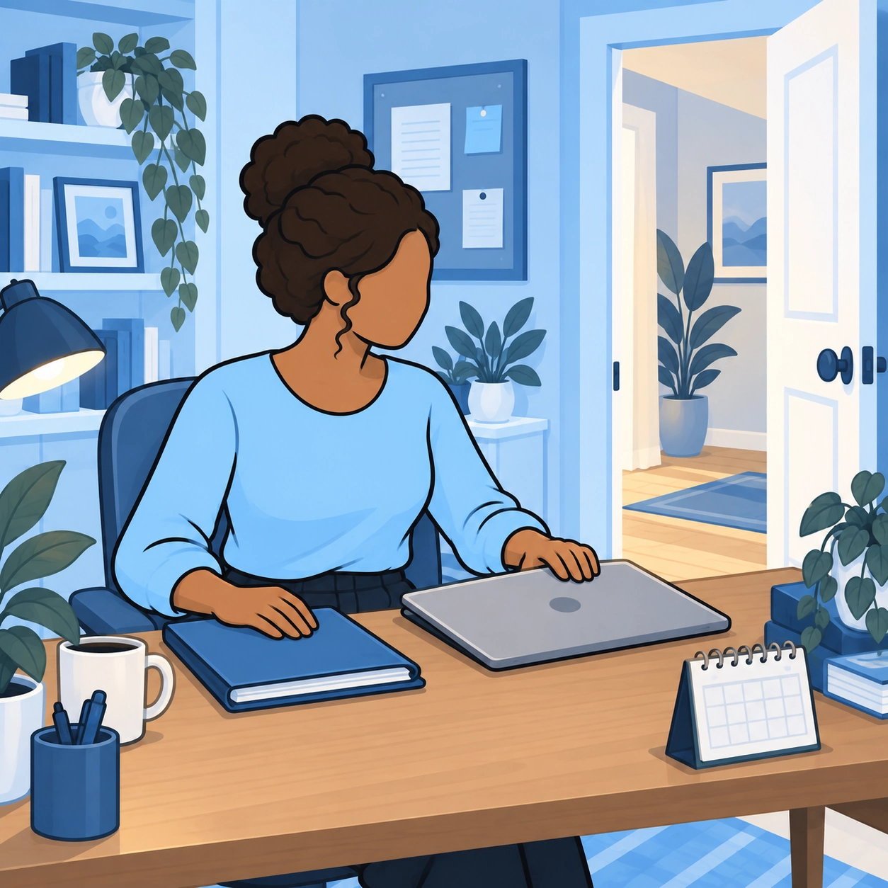 She closes her laptop at the end of the workday.