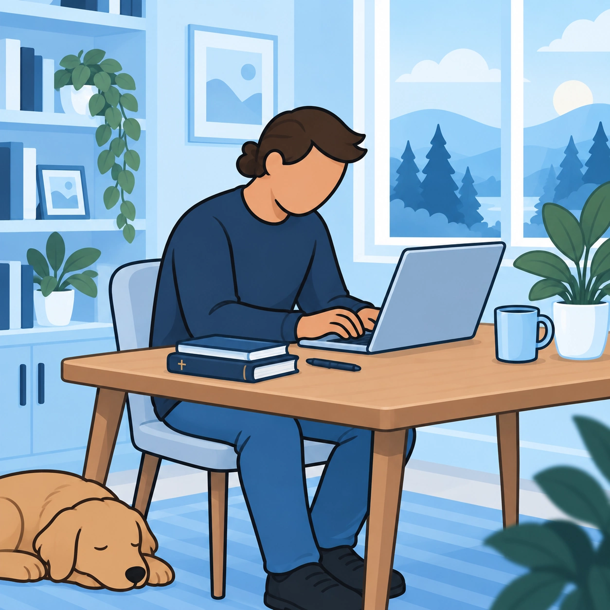 He types a reply with a calmer posture.