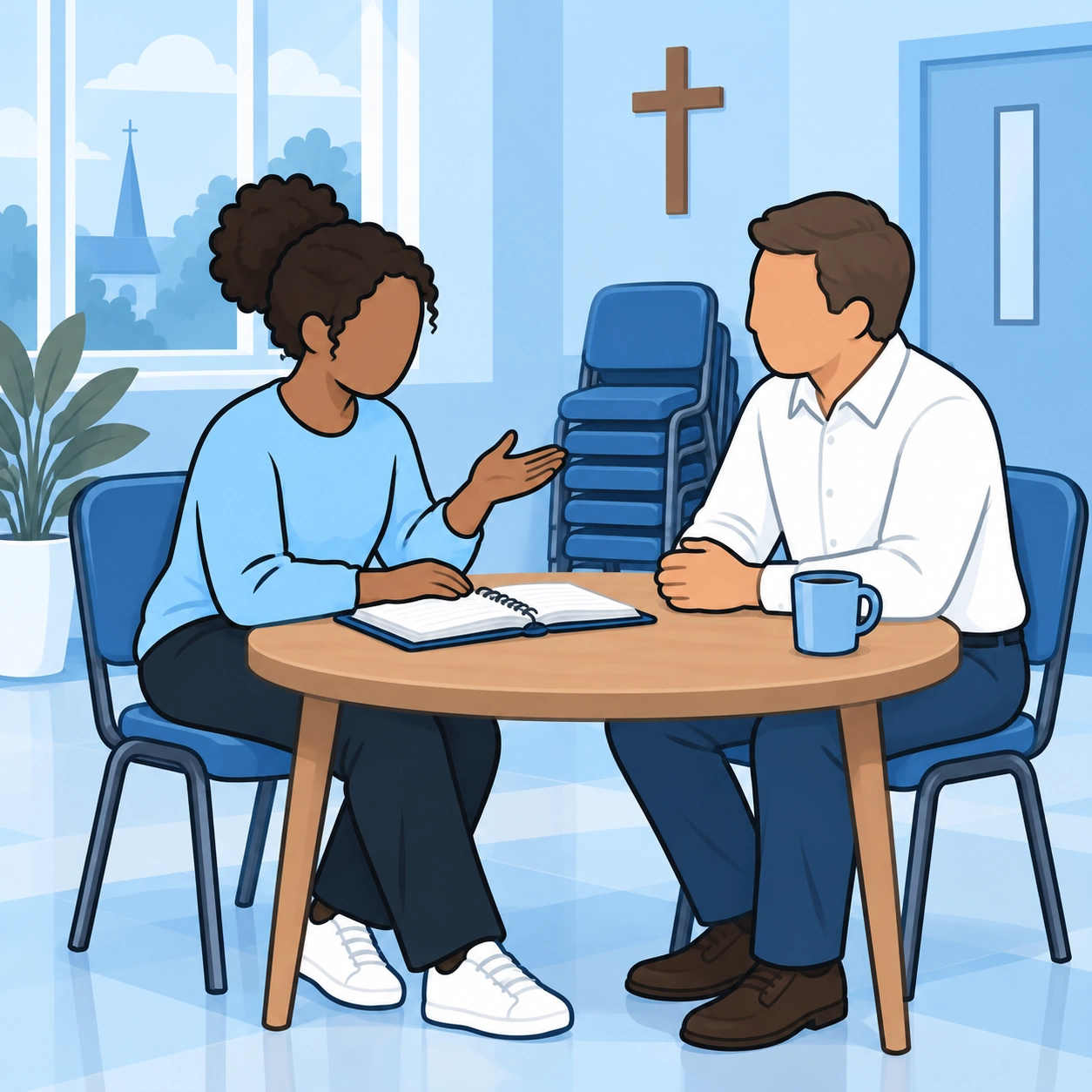 She explains her limits to a church coordinator.