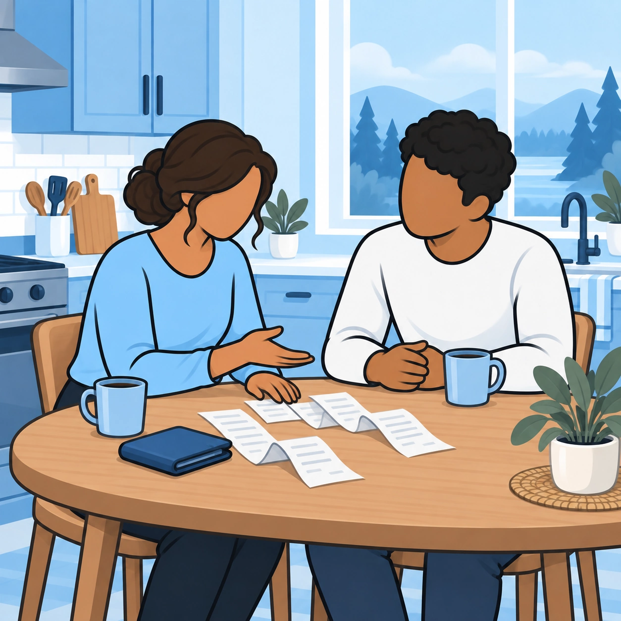 The couple sits face to face for an honest conversation about hidden spending.
