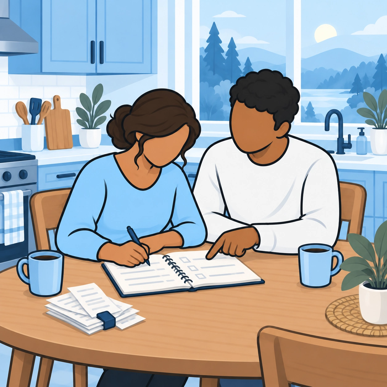The couple writes an agreement for their first steps toward financial honesty.