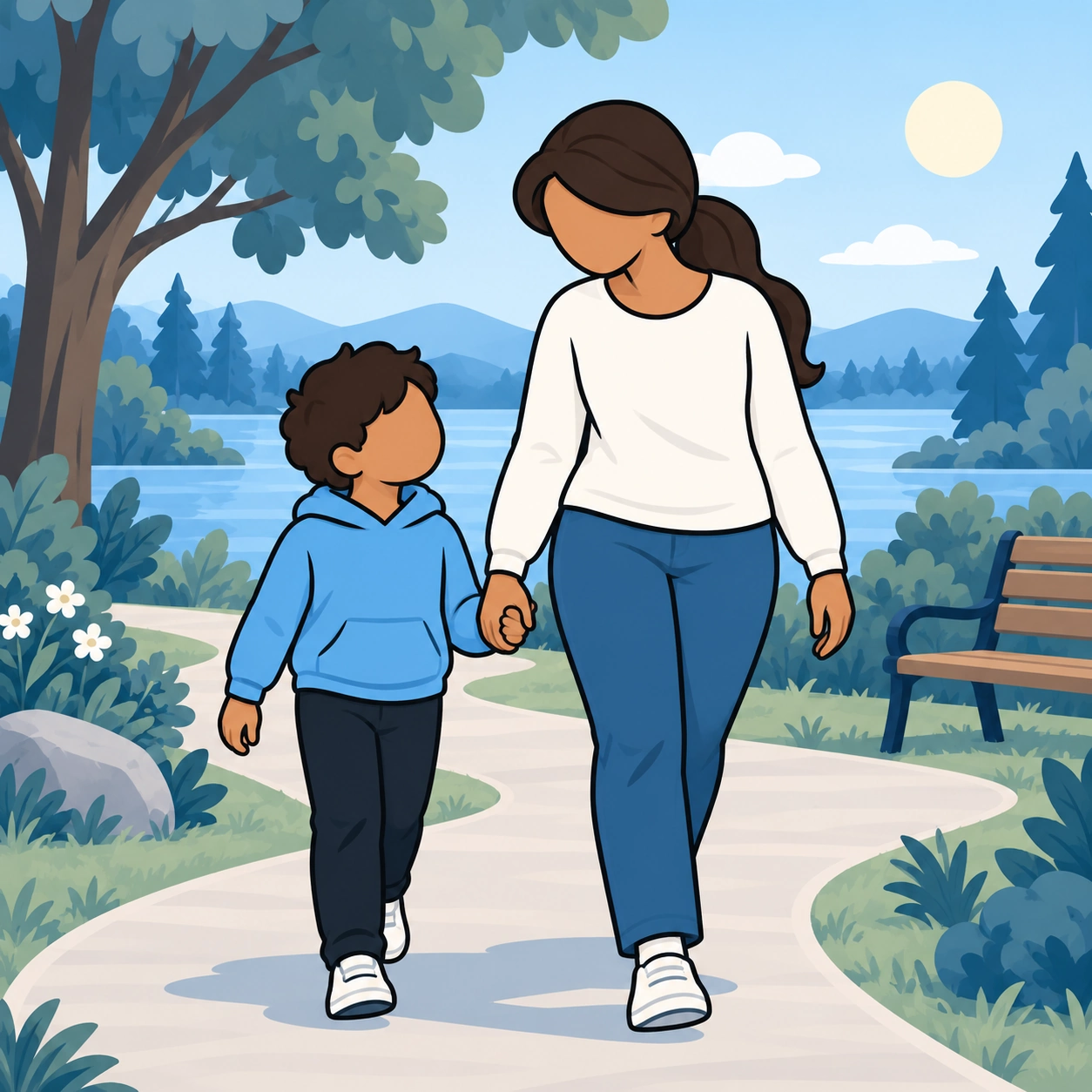 Mother and child walk together after their donation visit.