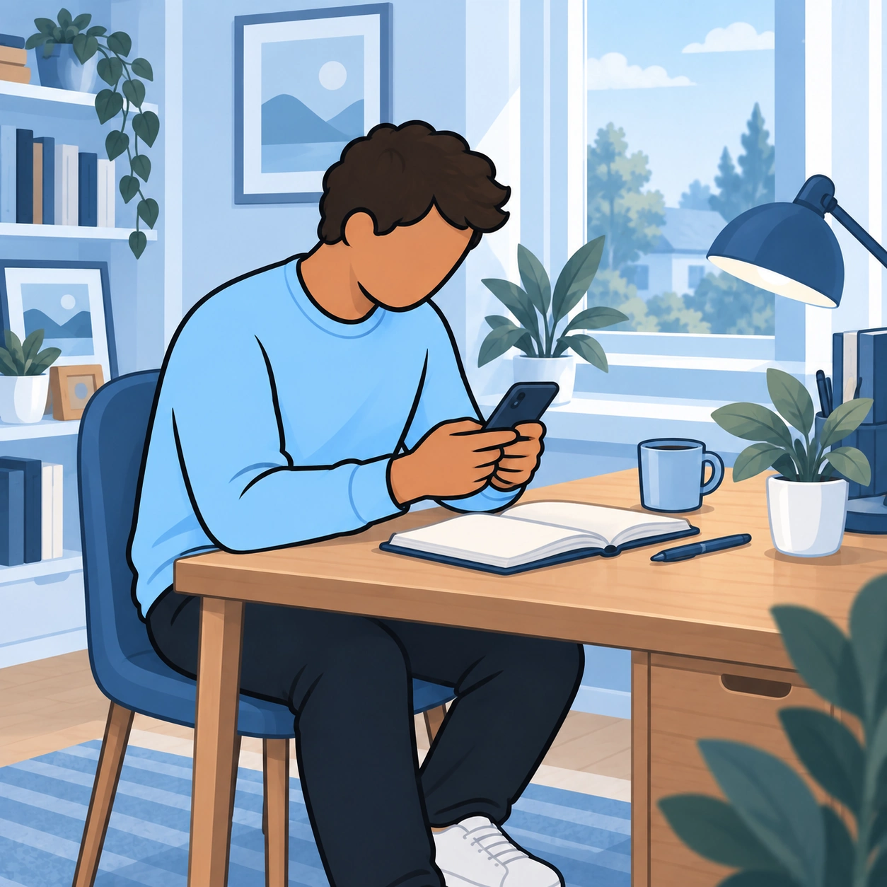 The man sends a personal invitation with an open notebook beside him.